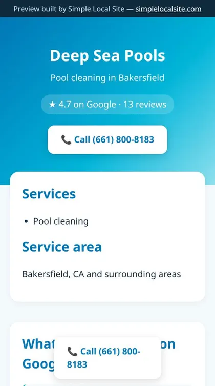 Example preview site for a pool service